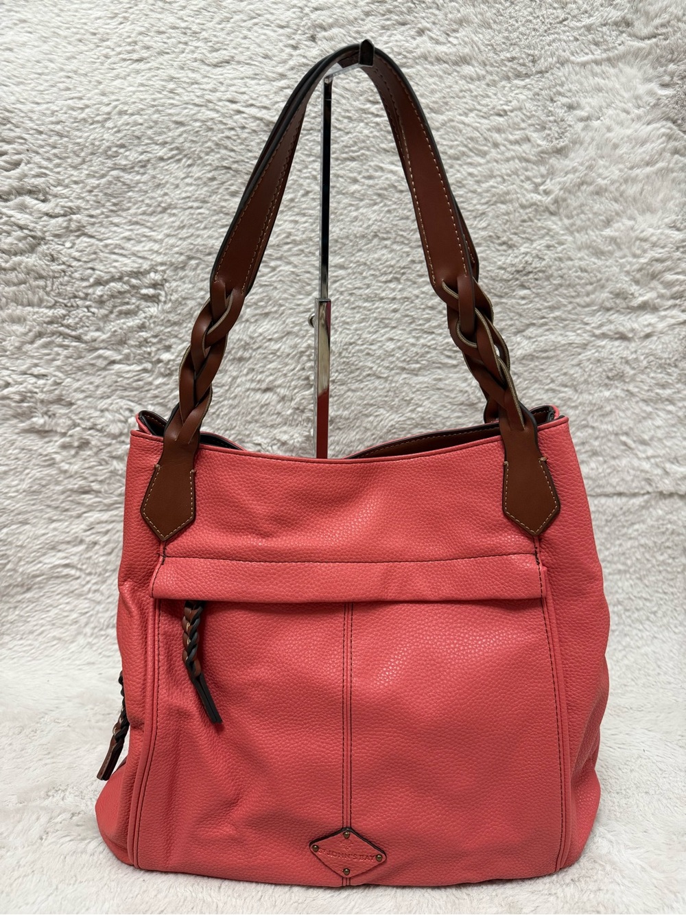 St. John's Bay Coral Shoulder Bag with Braided Brown Handles